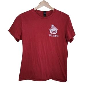 Anvil | Red Short Sleeve Tee with Bah Humpug Dog Graphic Size Medium Christmas